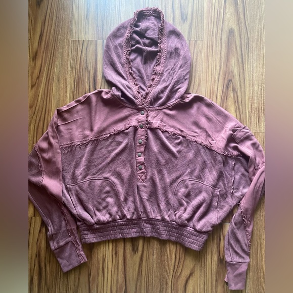 Free People Movement Windy Meadow Maroon/Burgundy Cropped Hoodie Sz Small - Picture 15 of 15
